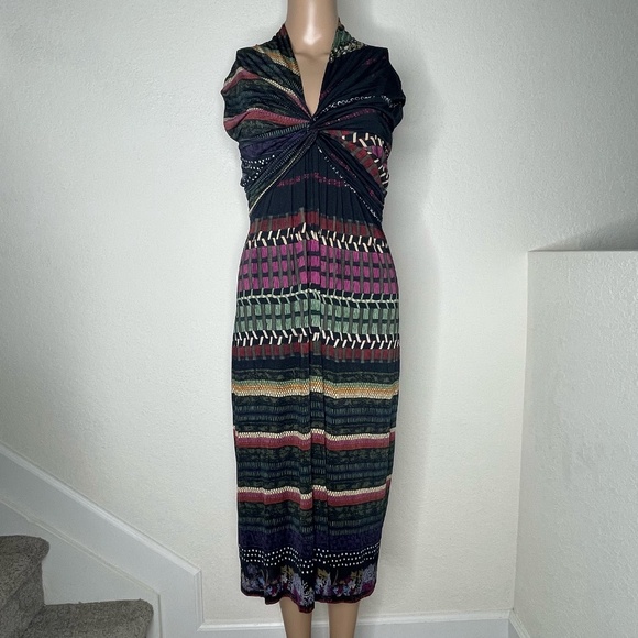 ETRO Milano Sleeveless Twist Front Light Tribal Print Midi Dress Size 42 (US 8) - Picture 1 of 13
